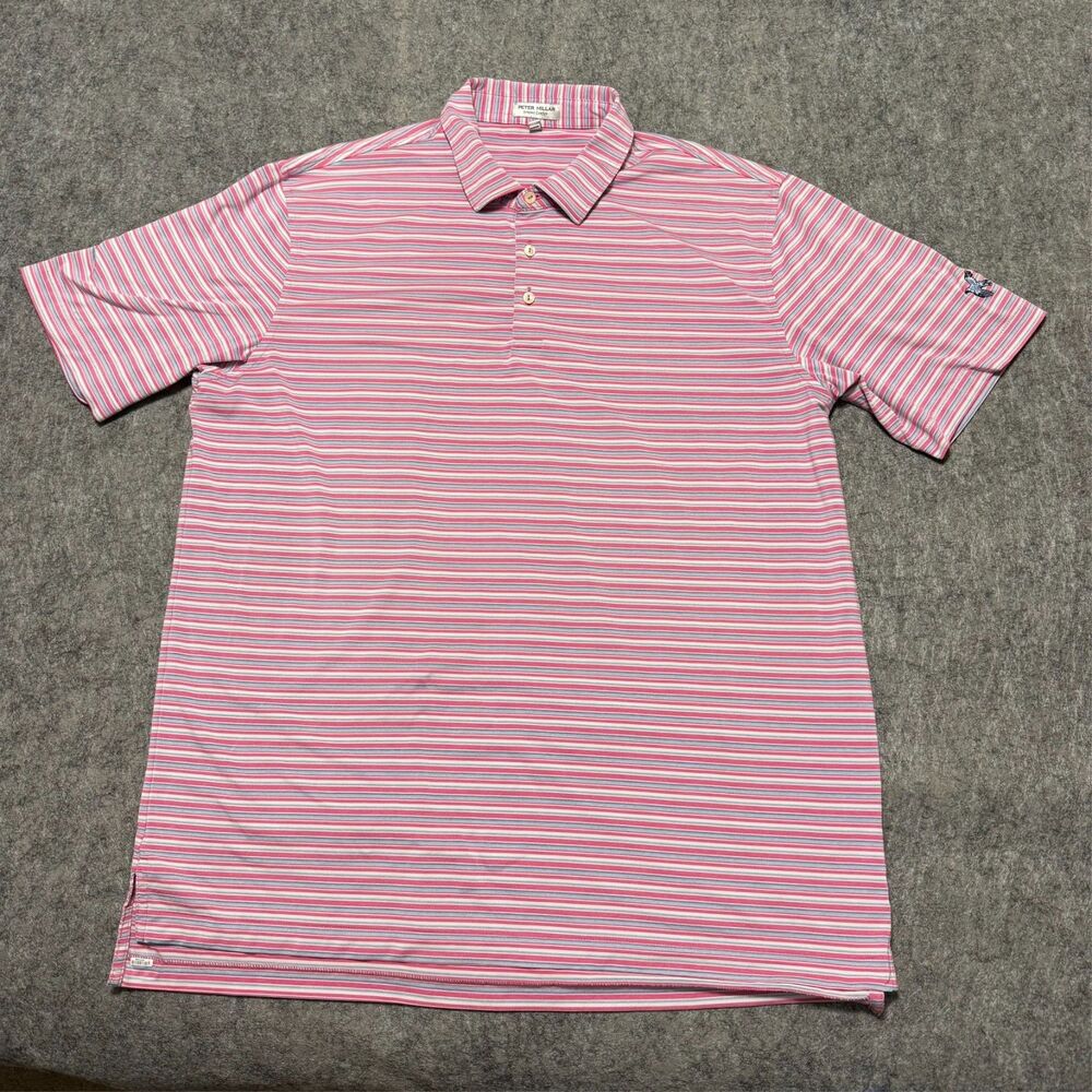 Peter Millar Summer Comfort Mens Polo Shirt Size XL Red Grey Striped Eagle Logo